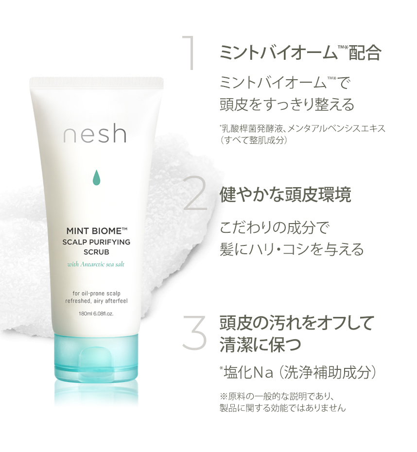 nesh ミント ヘアスクラブ【頭皮クレンジング】 180ml [ 頭皮用スクラブ 塩 ミント ソルト スクラブ ヘアー スカルプ ヘアスクラブ 頭皮ケア スカルプケア 乾燥 保湿 スペアミント ホワイトフラワー の香り 韓国 韓国コスメ ネシ ネッシュ ネシュ ] の画像