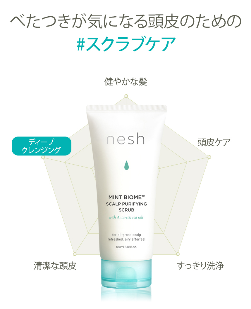 nesh ミント ヘアスクラブ【頭皮クレンジング】 180ml [ 頭皮用スクラブ 塩 ミント ソルト スクラブ ヘアー スカルプ ヘアスクラブ 頭皮ケア スカルプケア 乾燥 保湿 スペアミント ホワイトフラワー の香り 韓国 韓国コスメ ネシ ネッシュ ネシュ ] の画像